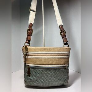 FOSSIL Explorer Woven Straw Triple Zip Hipster Crossbody Bag Blue-grey, Beige